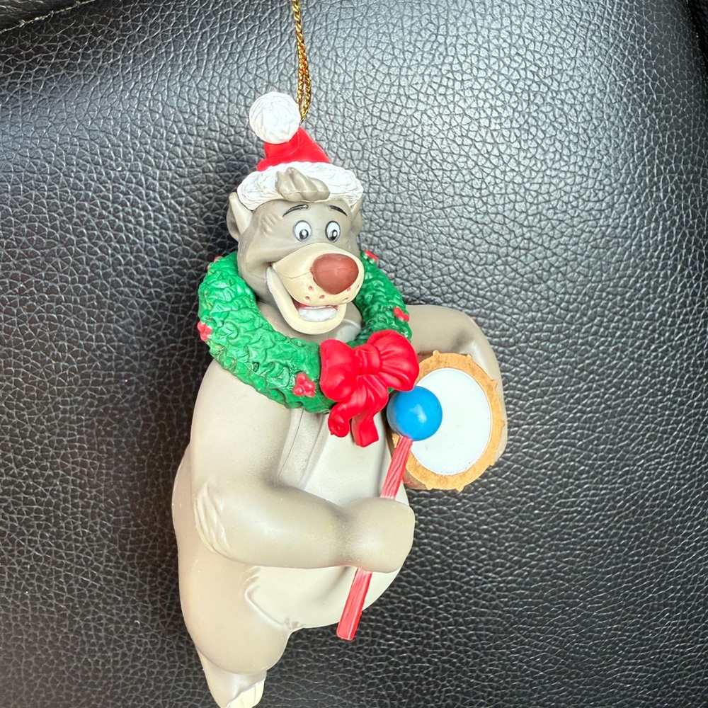 Disney Holiday Bear Ornament with Green Wreath and Red Bow